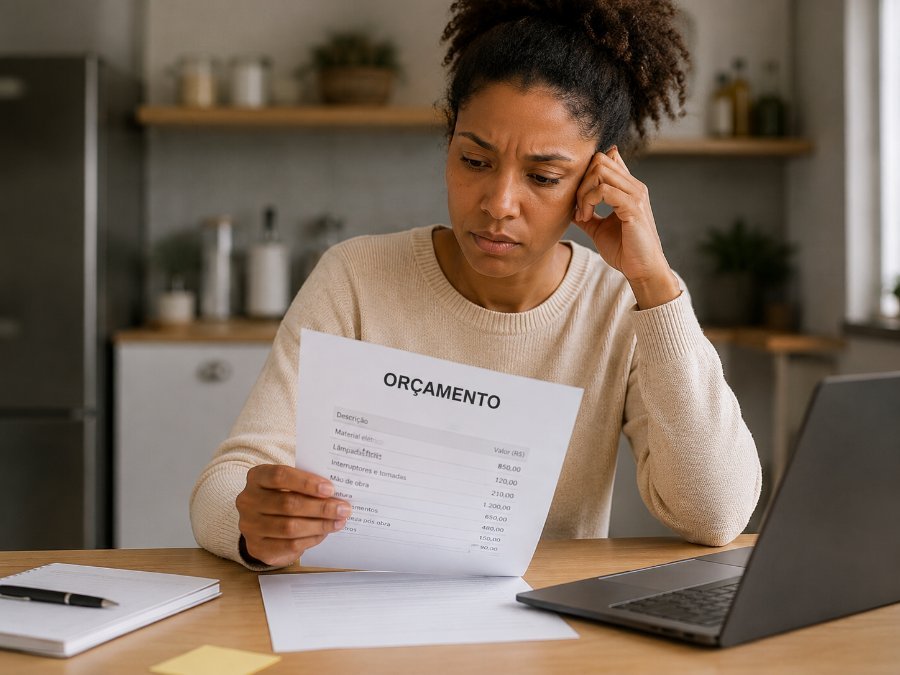 Cliente a analisar orçamento técnico com expressão concentrada